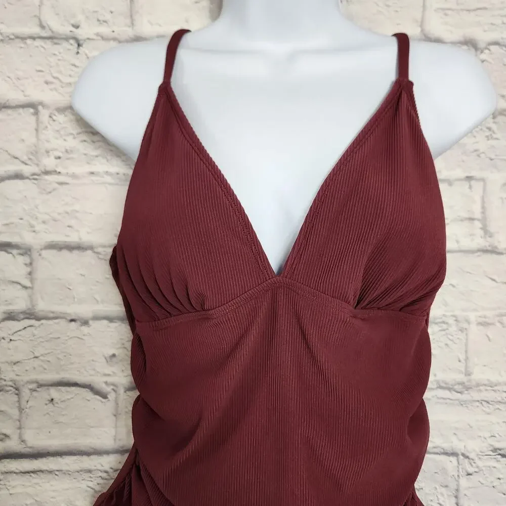 🌼NWT Cupshe Swimsuit Large One Piece Removable Cups Adj Straps Ribbed Burgandy - Picture 5 of 16